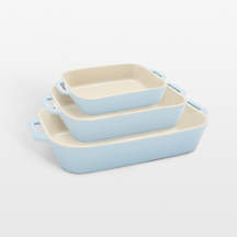 Staub Macaron Light Blue 3-Piece Rectangular Stoneware Baking Dish Set + Reviews | Crate & Barrel