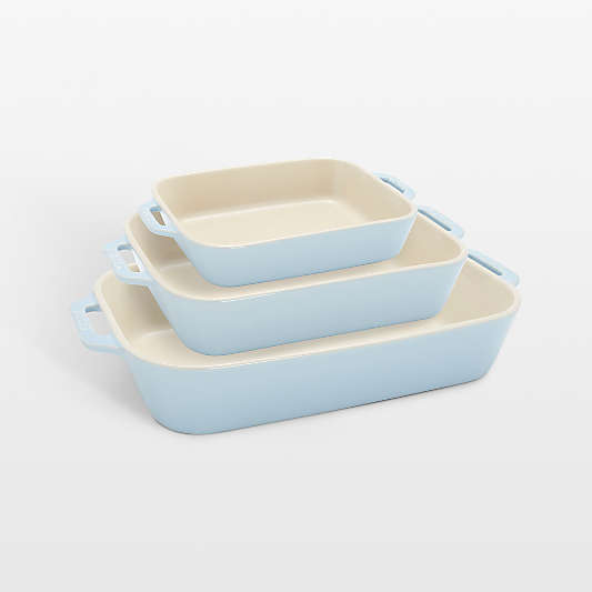 Staub Macaron Light Blue 3-Piece Rectangular Stoneware Baking Dish Set