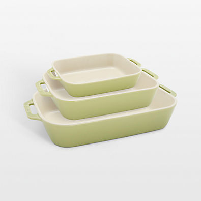 View Staub Macaron Light Green 3-Piece Rectangular Stoneware Baking Dish Set details