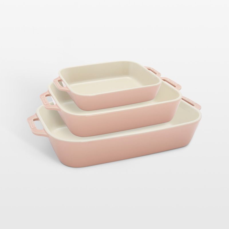 Staub Macaron Light Pink 3-Piece Rectangular Stoneware Baking Dish Set - image 0 of 7