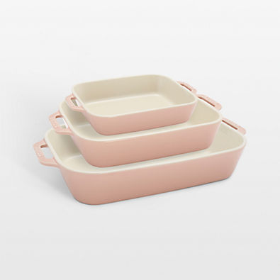 View Staub Macaron Light Pink 3-Piece Rectangular Stoneware Baking Dish Set details