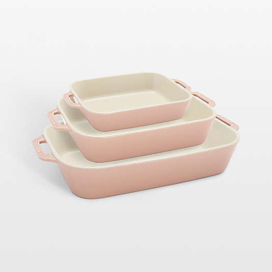 Staub Macaron Light Pink 3-Piece Rectangular Stoneware Baking Dish Set