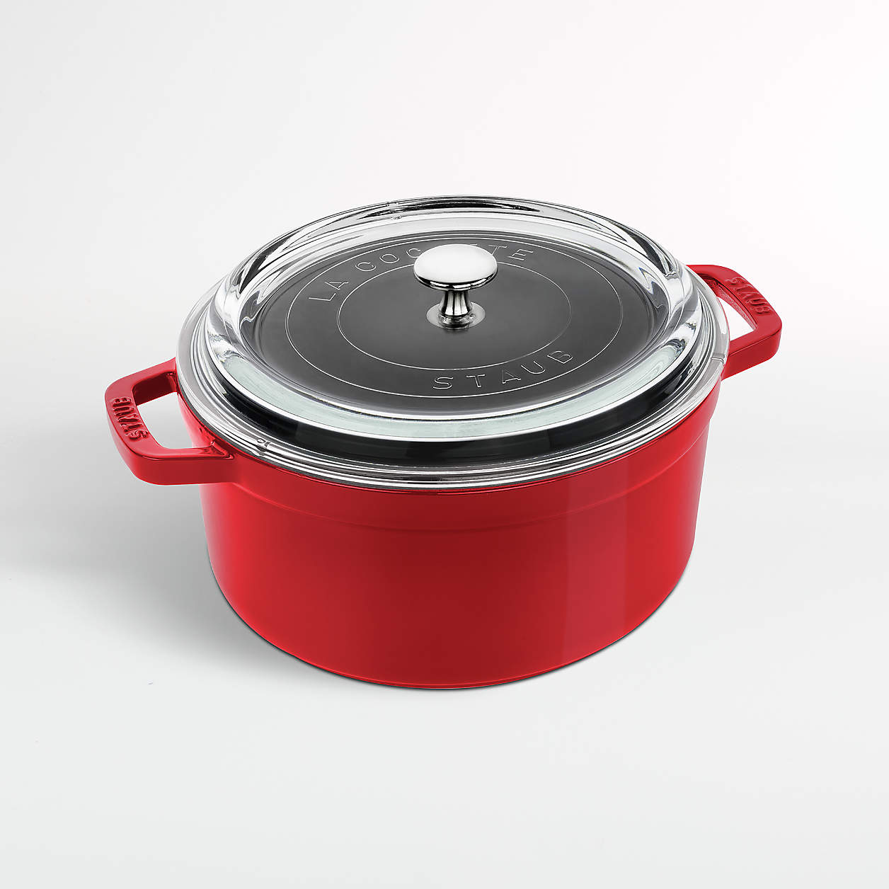 Staub 4 Quart Round Cherry Cocotte With Glass Lid Reviews Crate And Barrel 2616