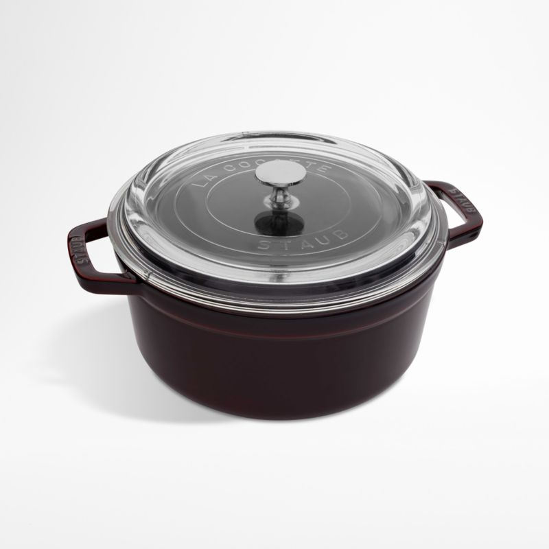 Staub 4-Quart Round Grenadine Cocotte with Glass Lid + Reviews | Crate ...