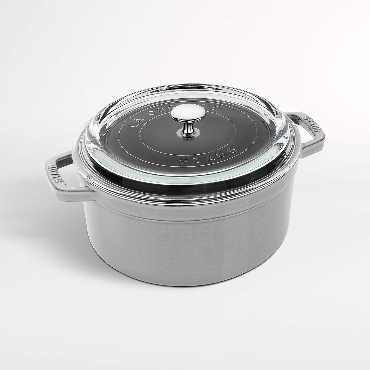 Staub 4-Quart Round Graphite Cocotte with Glass Lid + Reviews | Crate ...