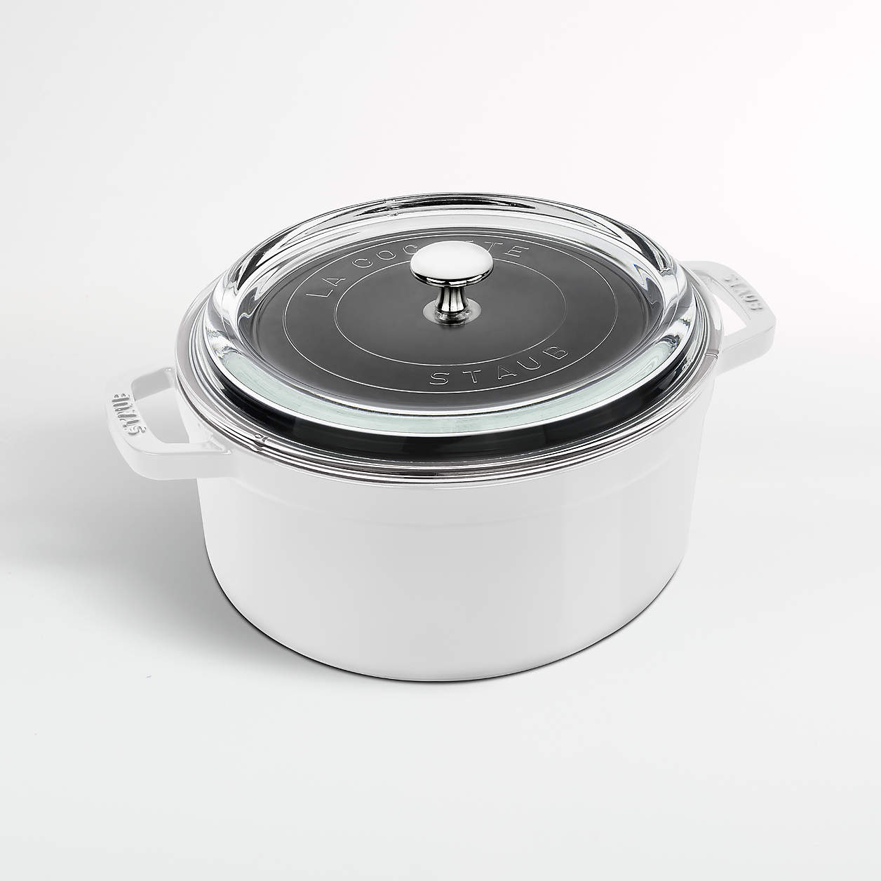 Staub 4-Quart Round White Cocotte with Glass Lid + Reviews | Crate & Barrel