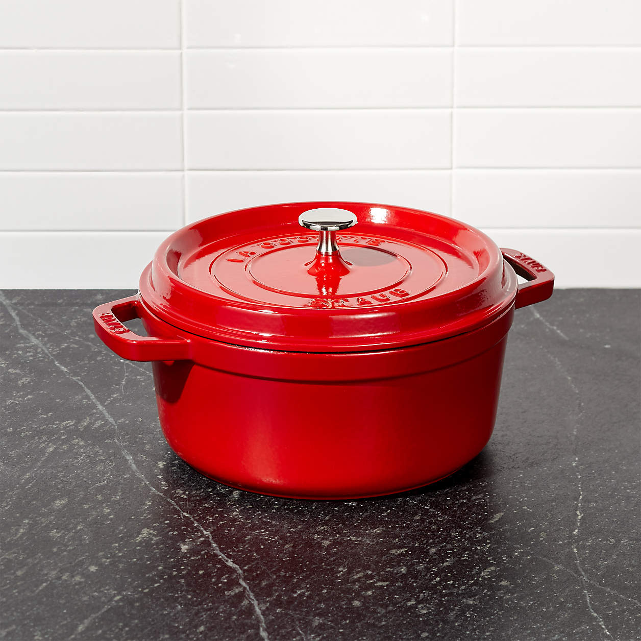 Staub 4Qt Cherry Red Round Cocotte + Reviews Crate & Barrel