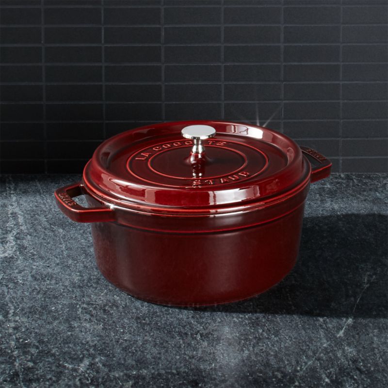 Staub Cast Iron 4-qt Shallow Wide Oval Cocotte with Glass Lid - Grenadine