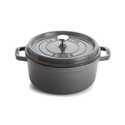 Agnelli Cast Iron Round Cocotte with Lid, 4.7-Quart Matt Black