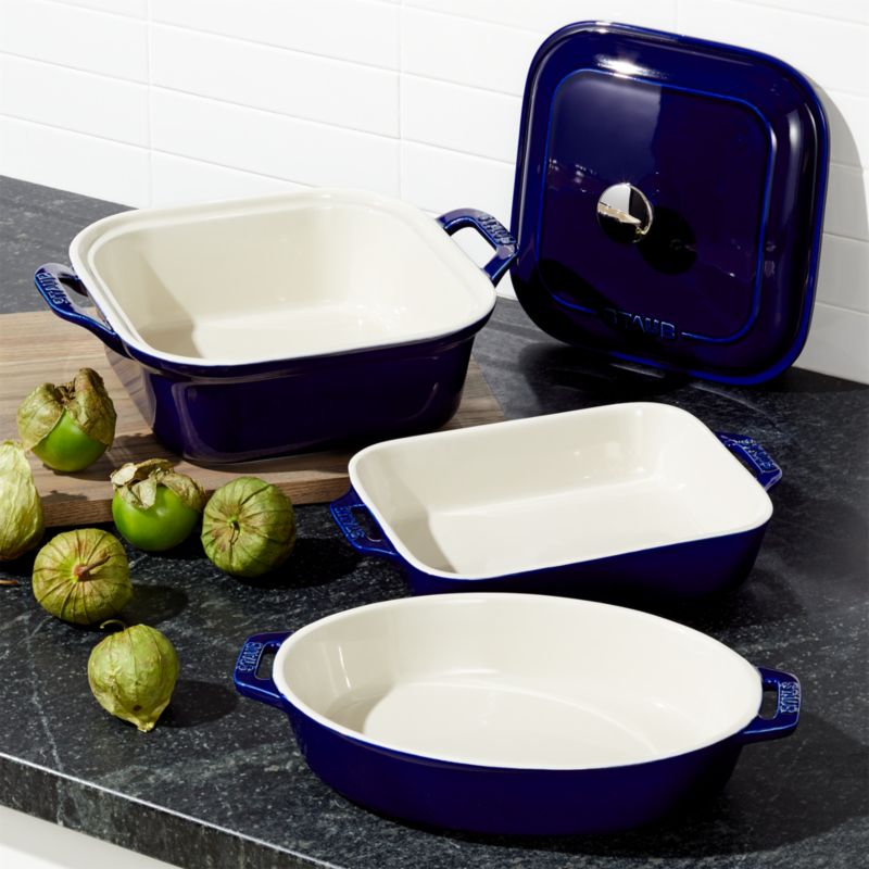 Staub Set 4 Teglie In Ceramica Con Coperchio - Teglie Per Brownie E Gratin, Cedro