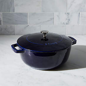 STAUB Cast Iron Set 4-pc, Stackable Space-Saving Cookware Set, Dutch Oven  with Universal Lid, Made in France, Dark Blue