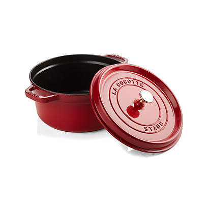 STAUB Cast Iron Dutch Oven 5.5-qt Round Cocotte, Made in France, Serves  5-6, Cherry