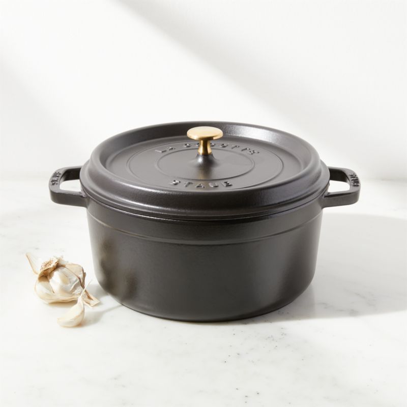 STAUB 26 Round Cocotte Enameled Cast Iron Pan Dutch Oven 5.5 Qt - Graphite  Grey