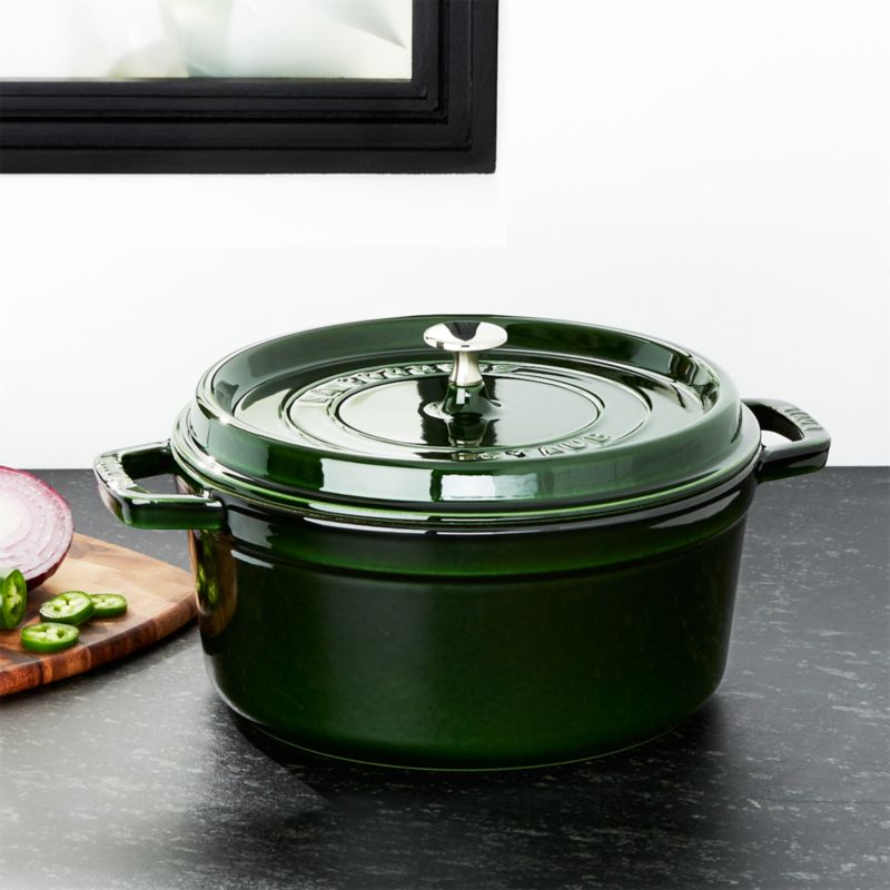 Staub 5.5-Qt Round Basil Green Cocotte + Reviews | Crate & Barrel