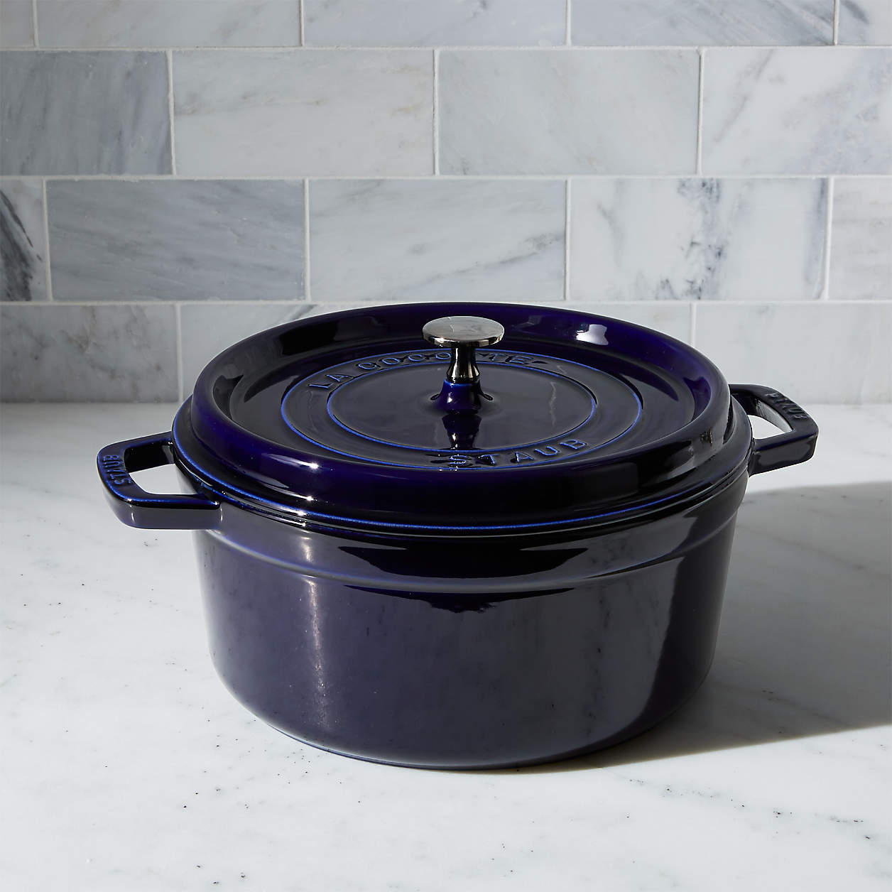 Staub 5.5-Qt Round Dark Blue Cocotte + Reviews | Crate & Barrel