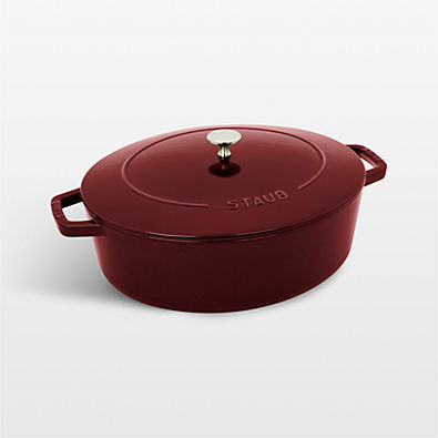 View Staub 6.25-Qt. Grenadine Enameled Cast Iron Shallow Oval Dutch Oven details