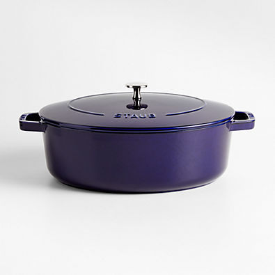 View Staub 6.25-Qt Dark Blue Enameled Cast Iron Shallow Oval Dutch Oven details