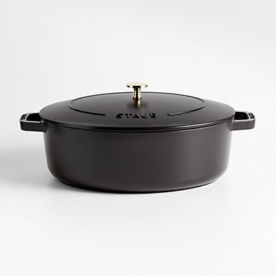 View Staub 6.25-Qt. Matte Black Enameled Cast Iron Shallow Oval Dutch Oven details