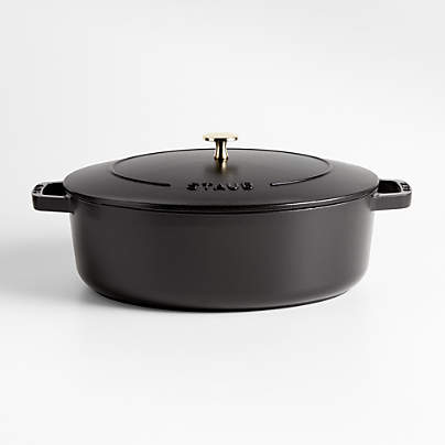 Staub 6.25-Qt. Matte Black Enameled Cast Iron Shallow Oval Dutch Oven