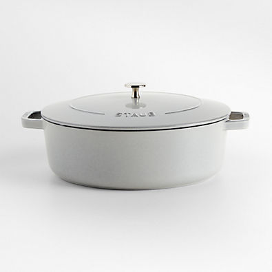 View Staub 6.25-Qt. White Truffle Enameled Cast Iron Shallow Oval Dutch Oven details