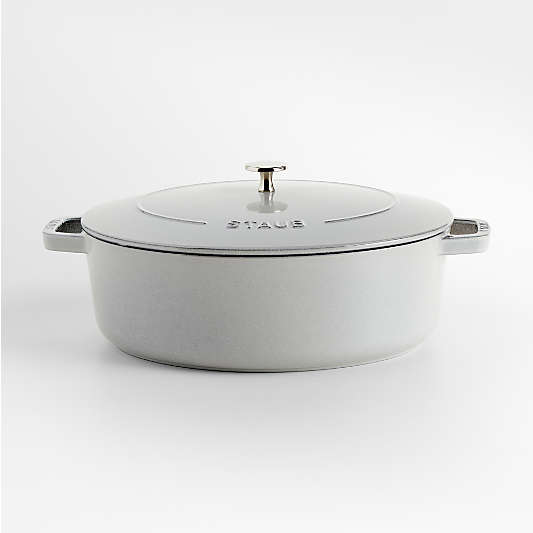 Staub 6.25-Qt. White Truffle Enameled Cast Iron Shallow Oval Dutch Oven