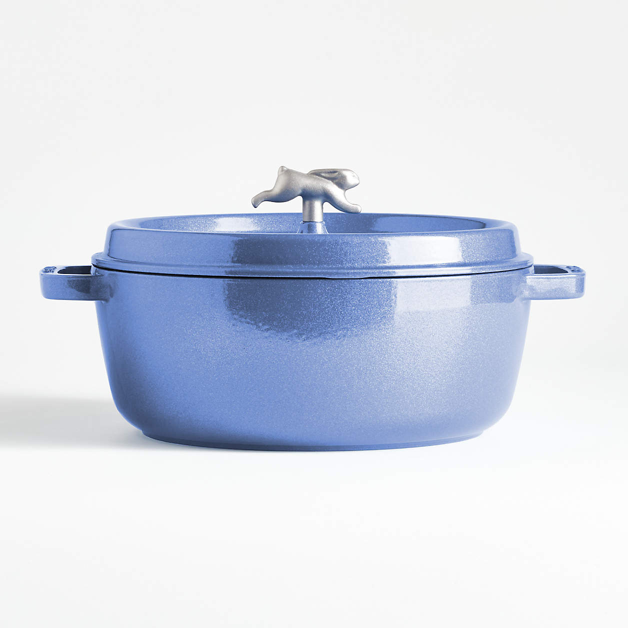 Staub 6Qt. Metallic Blue Wide Round Cocotte with Rabbit Knob + Reviews