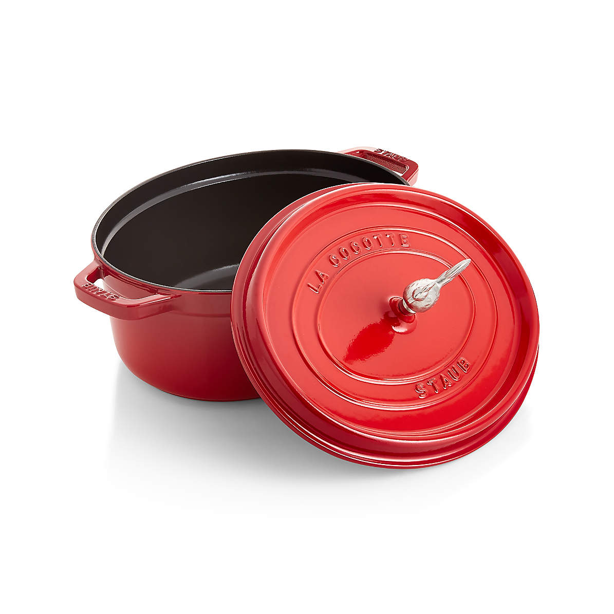 Staub Enameled Cast Iron 7 Quart Round Cocotte in Cherry — Las Cosas  Kitchen Shoppe