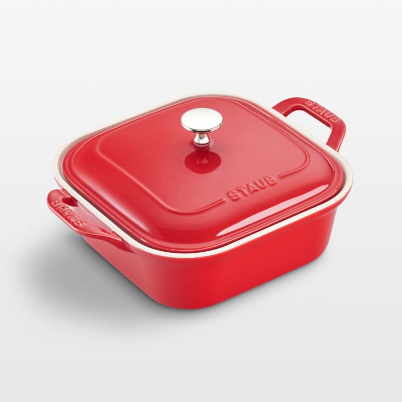 Staub 3.5-Qt Cherry Red Braiser with Glass Lid + Reviews, Crate & Barrel