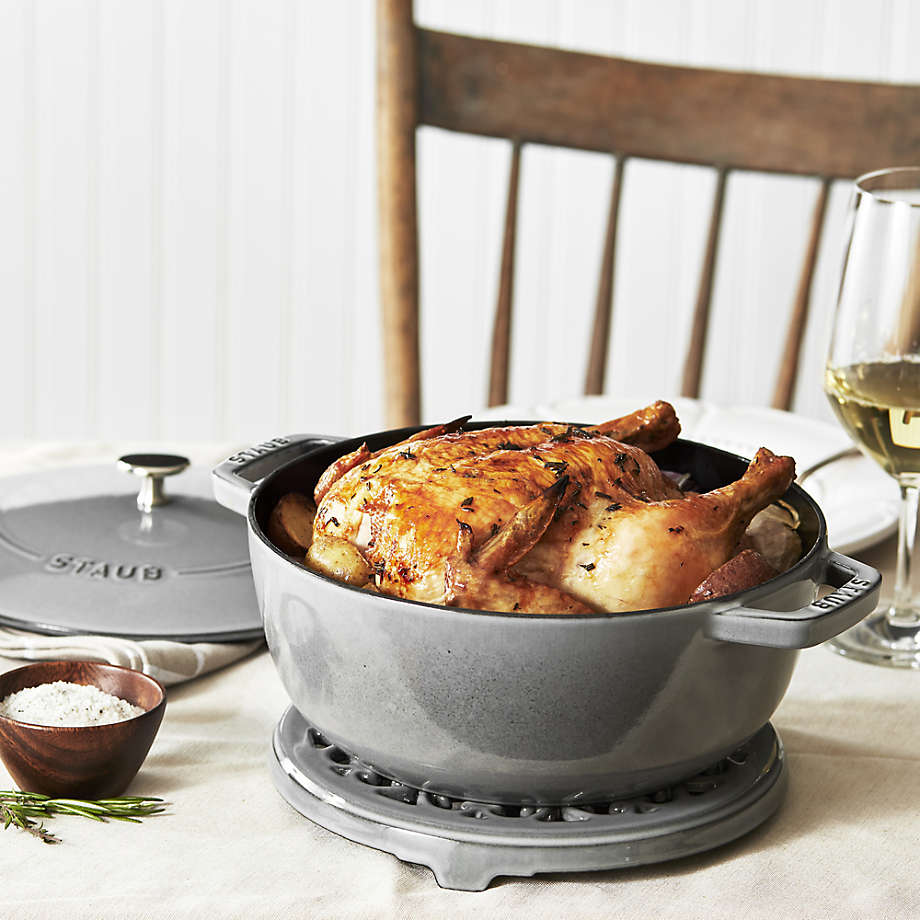 Staub Essential Dark Blue 3.75-Qt. Round French Oven with Rooster Lid +  Reviews, Crate & Barrel