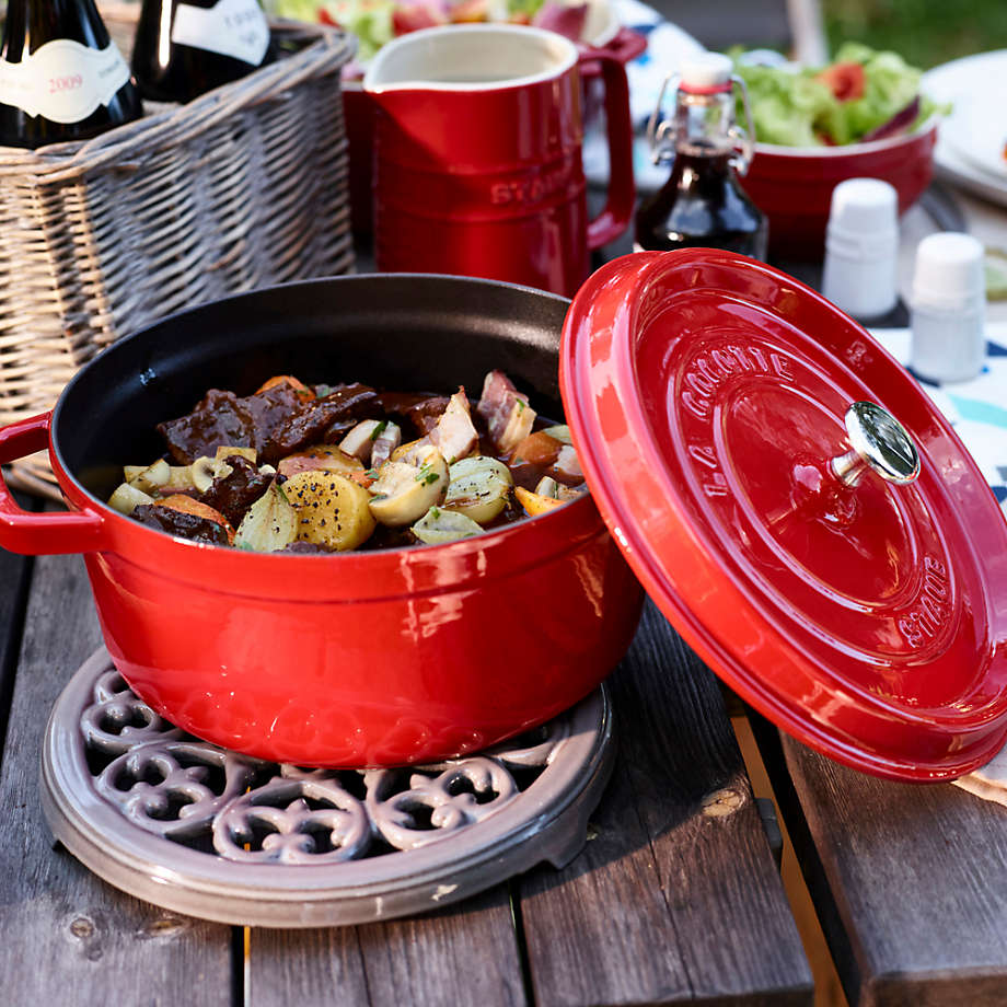 Staub 4 Quart Round Enameled Cast Iron Cocotte, Red Cherry