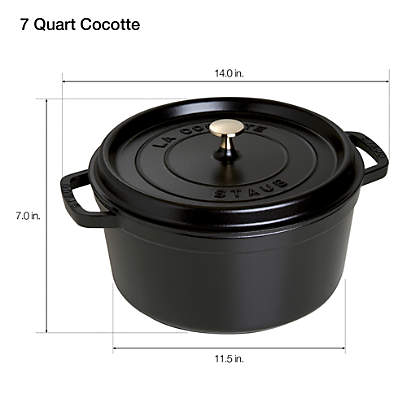 Staub Enameled Cast Iron 7 Quart Round Cocotte in Matte Black