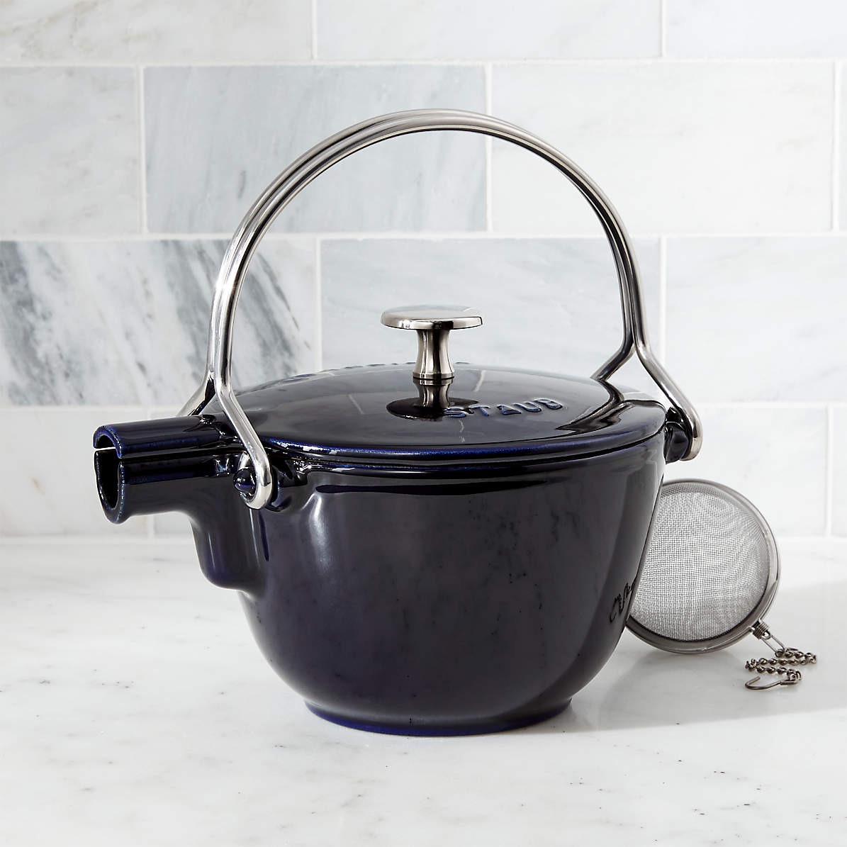 navy blue tea kettle