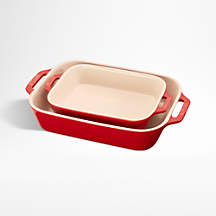 Staub Cherry 2-Piece Rectangular Baker Set + Reviews | Crate & Barrel
