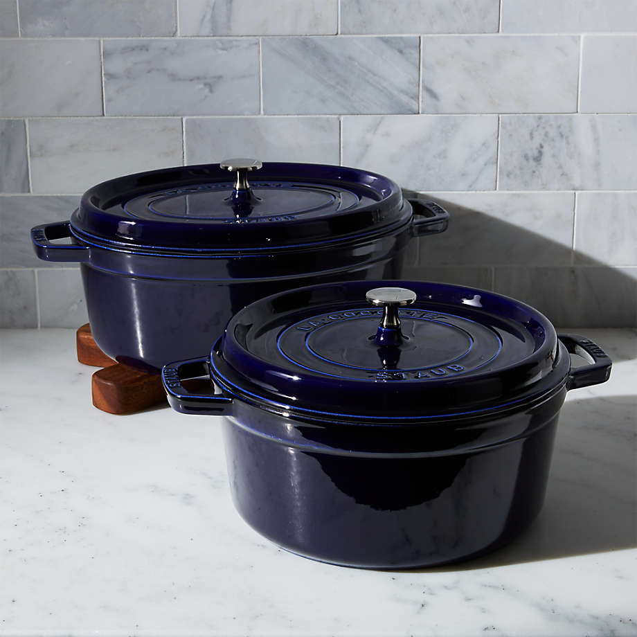 Staub 5.5-Qt Round Dark Blue Cocotte + Reviews | Crate & Barrel