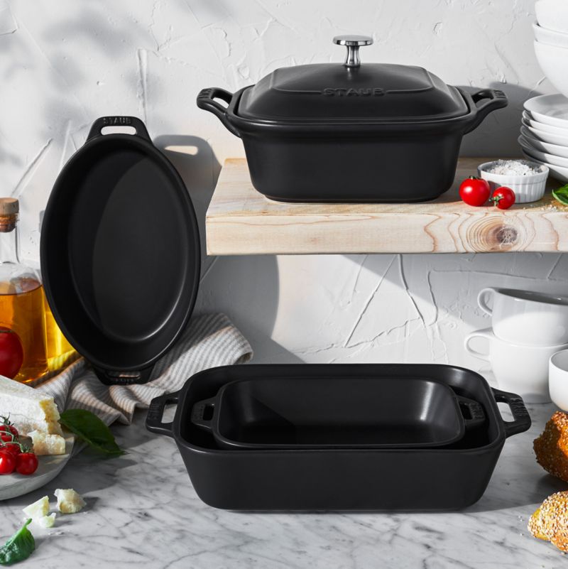 Staub Ceramics Matte Black 5-Piece Bakeware Set + Reviews | Crate & Barrel