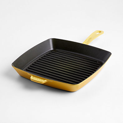 View Staub 12" Citron Enameled Cast Iron Square Grill Pan details
