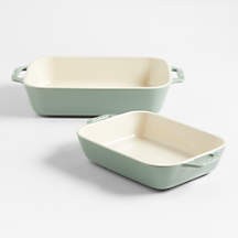Staub 2-Piece Eucalyptus Green Ceramic Baking Dish Set + Reviews | Crate & Barrel