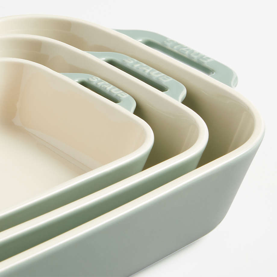 Staub 3-Piece Eucalyptus Green Ceramic Baking Dish Set + Reviews | Crate & Barrel