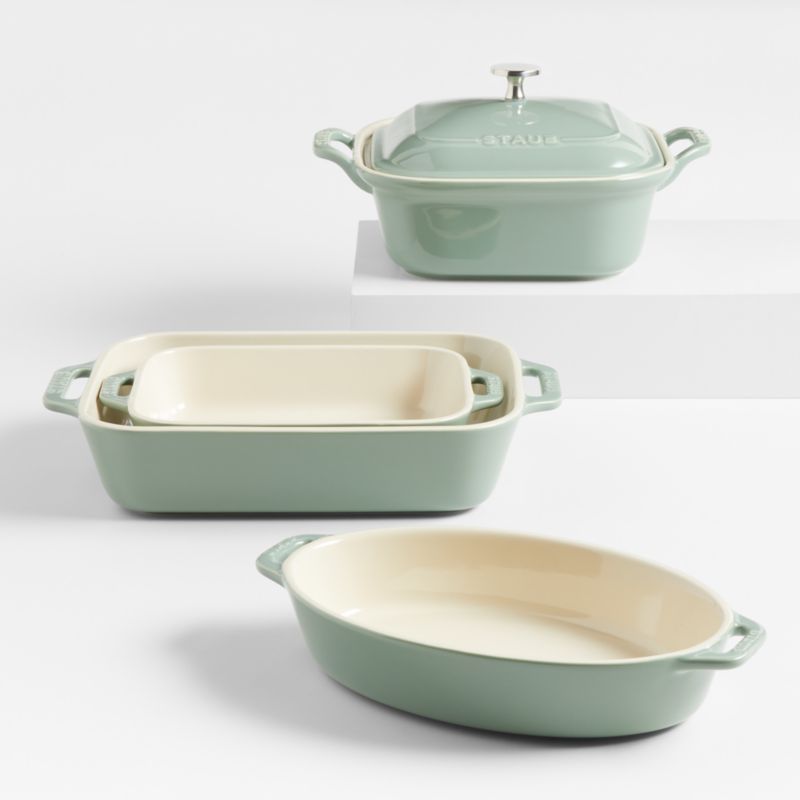 Staub ® -Piece Eucalyptus Green Ceramic Baking Dish Set