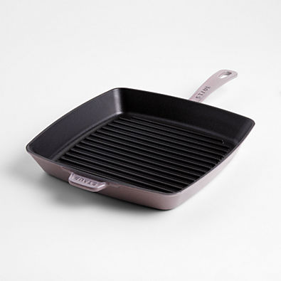 View Staub 12" Lilac Enameled Cast Iron Square Grill Pan details