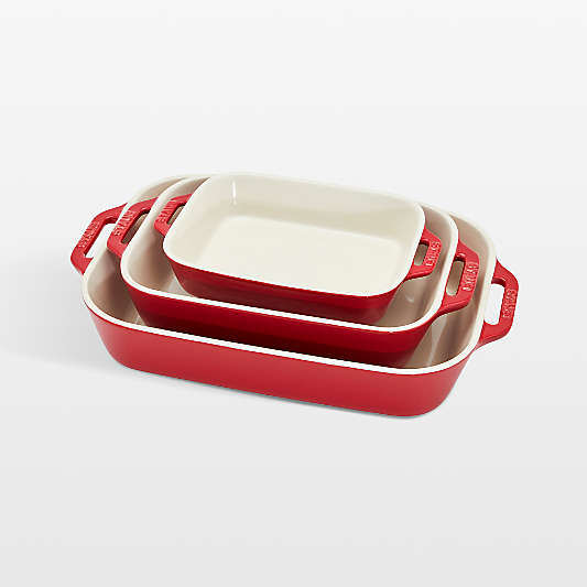 Staub Cherry Rectangular Bakers, Set of 3