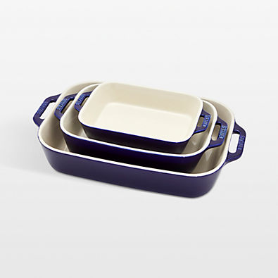 View Staub Dark Blue Rectangular Bakers, Set of 3 details