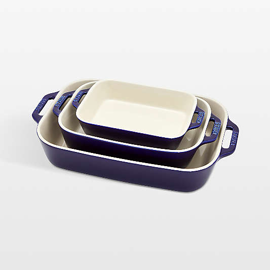 Staub Dark Blue Rectangular Bakers, Set of 3