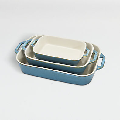 View Staub ® Turquoise Rectangular Bakers, Set of 3 details