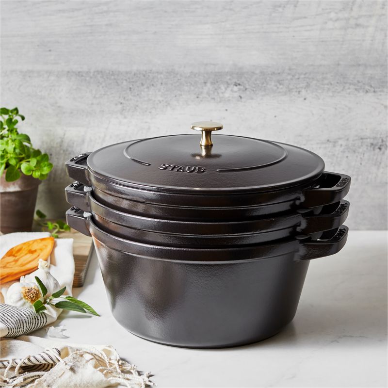 Staub Matte Black 4-Piece Stackable Cookware Set + Reviews | Crate & Barrel