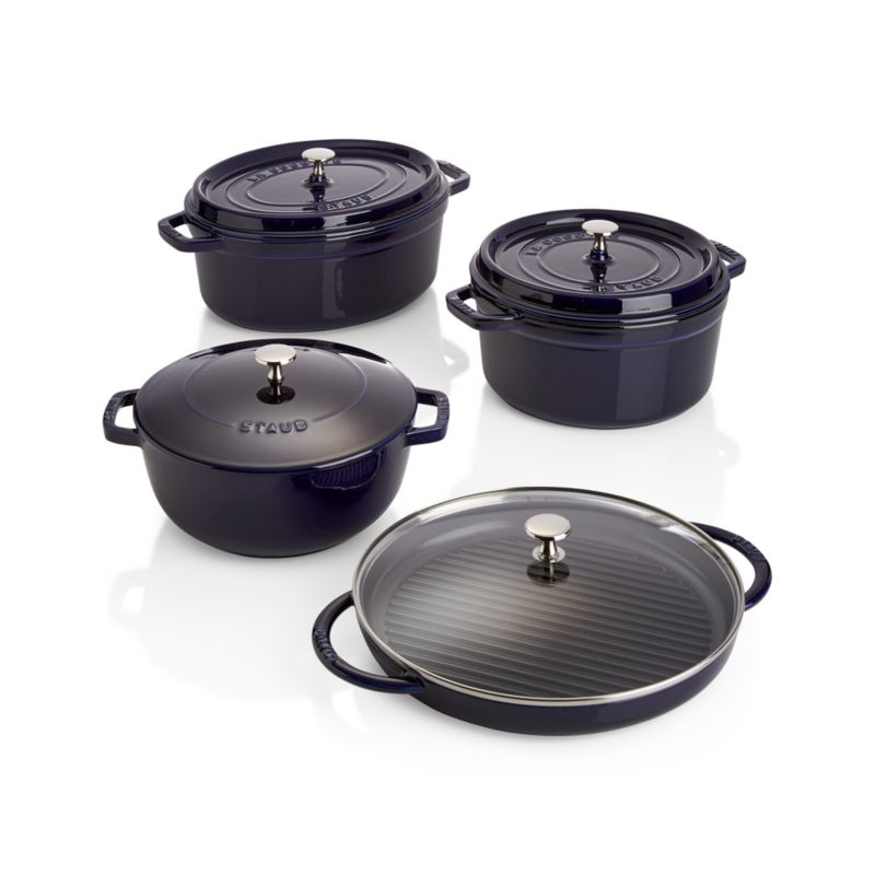 Staub 5.5-Qt Round Dark Blue Cocotte + Reviews | Crate & Barrel