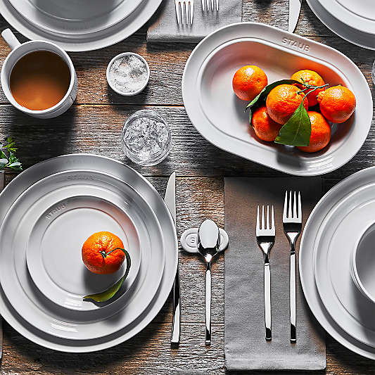 Staub White Stoneware Dinner Plates, Set of 4