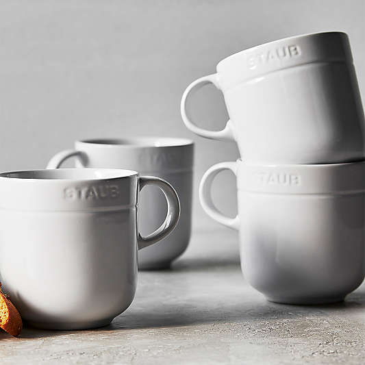 Staub White Stoneware Mugs, Set of 4