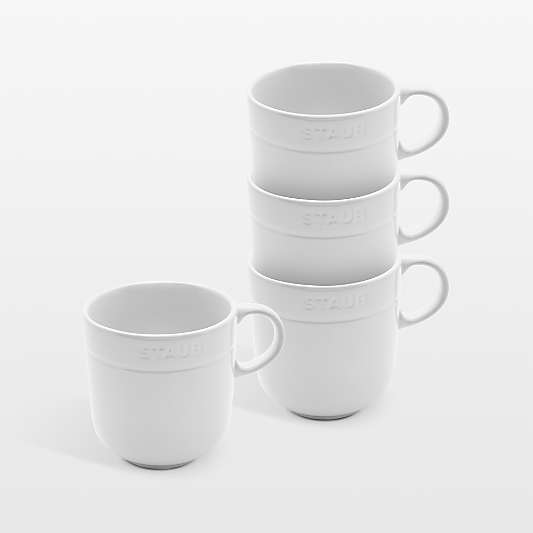 Staub White Stoneware Mugs, Set of 4