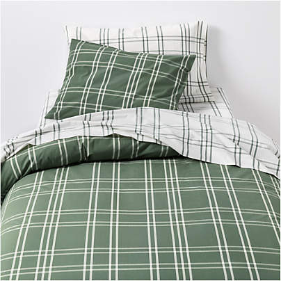 Stax Pine Green Organic Yarn-Dyed Organic Cotton Kids Twin Duvet Cover